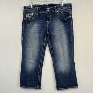 Vigoss Distressed The Chelsea‎ Capri Jeans Size 13/14 Bling Rhinestones Denim